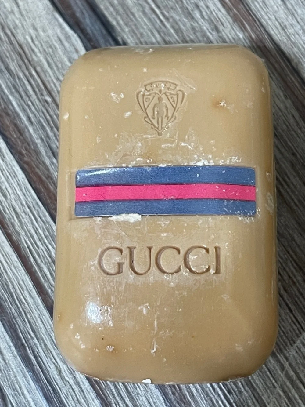 Vintage 70s Gucci Soap Bars Set of 2 Logo Embossed Tan New in Original Packaging